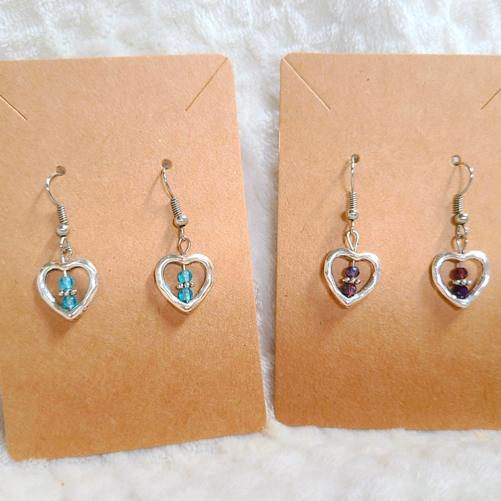2 pairs handmade heart earrings